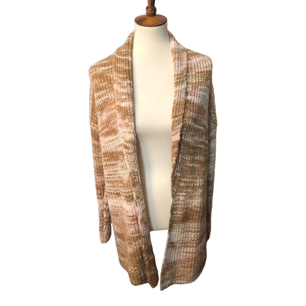 Ann Taylor Loft long line Knit Open Cardigan soft Marbled Camel and white size x